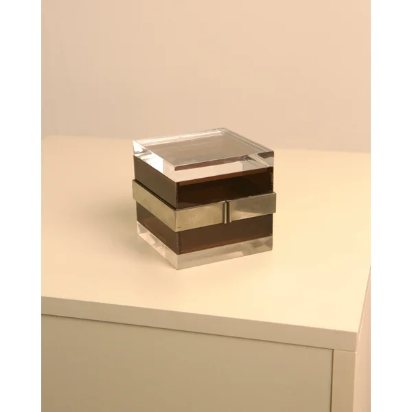 Cubic box in acrylic glass and chrome by Alessandro Albrizzi 70's