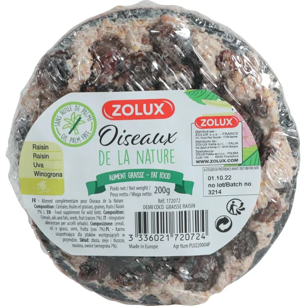 Demi noix de coco graisse-raisins secs pour oiseaux 200g