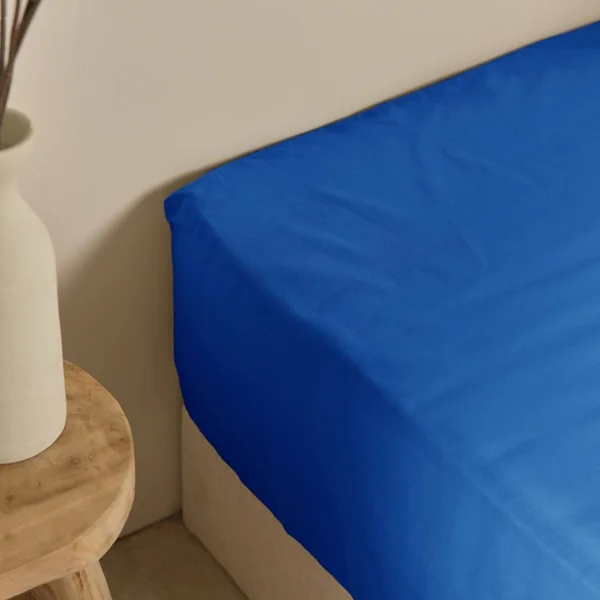 Drap housse coton lin Valentine - Bleu Solaire - 180 x 200 cm
