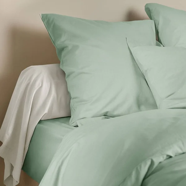 Drap housse coton lin Valentine - Bleu écume - 140 x 190 cm
