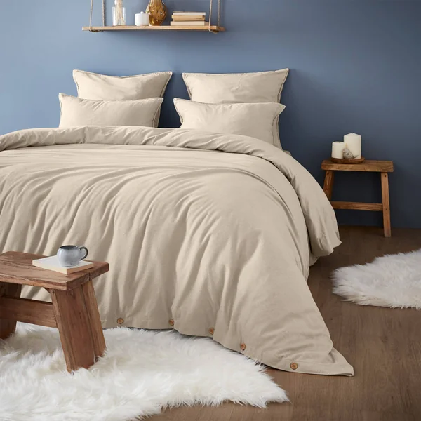 Drap housse flanelle de coton (160 x 200 cm) Nina Beige