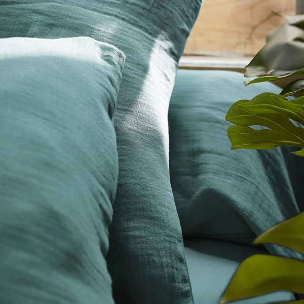Drap housse gaze de coton (160 x 200 cm) Gaïa Bleu canard