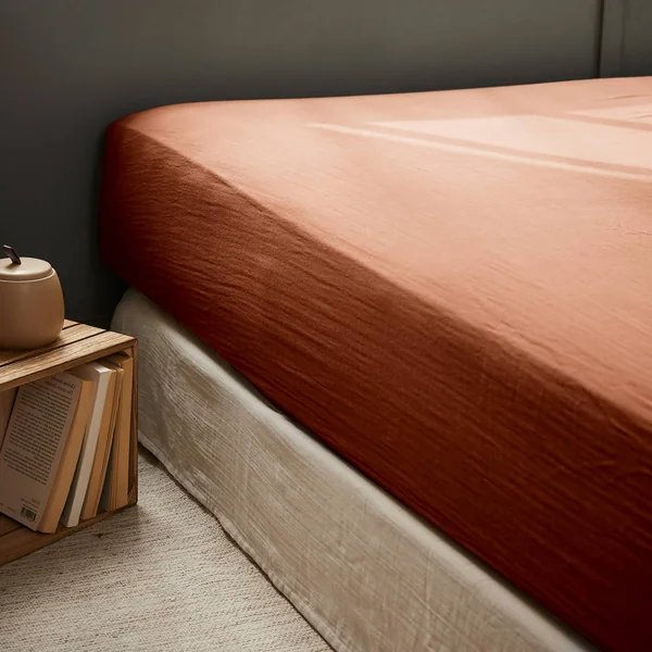 Drap housse gaze de coton (160 x 200 cm) Gaïa Terracotta
