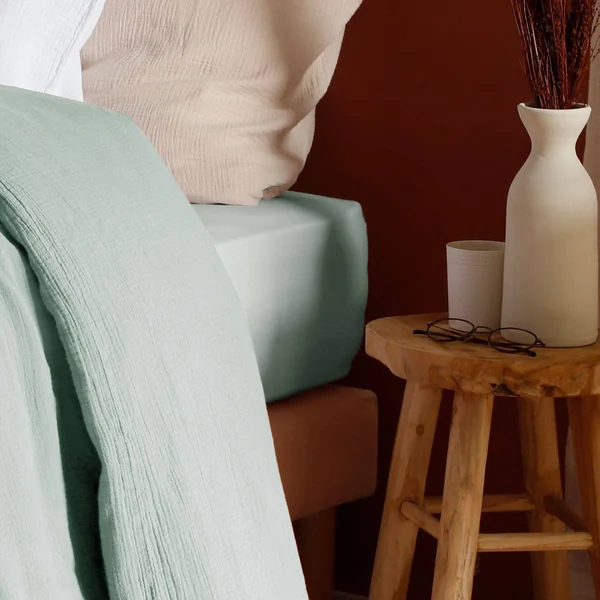 Drap housse gaze de coton bio Lou - Vert d'eau - 90 x 190 cm