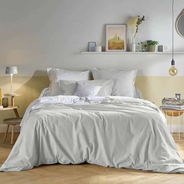 Drap housse grand bonnet 40 cm coton bio Fil & Sens - Galet - 160 x 200 cm