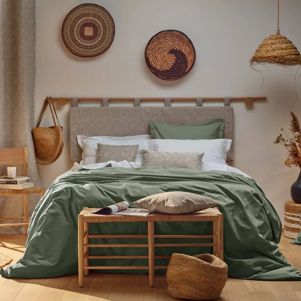 Drap housse matelas très épais percale bio Elise - Lichen Vert - 160 x 200 cm