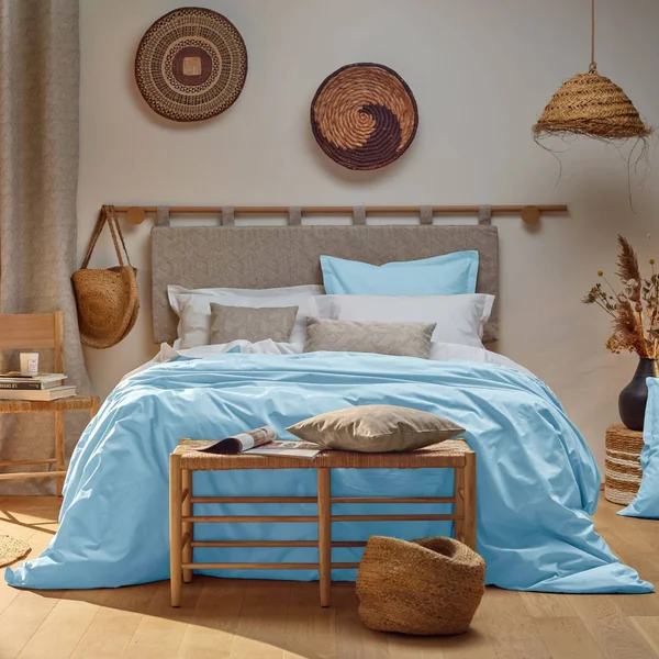 Drap housse percale bio Elise - Ciel Lavé - 160 x 200 cm