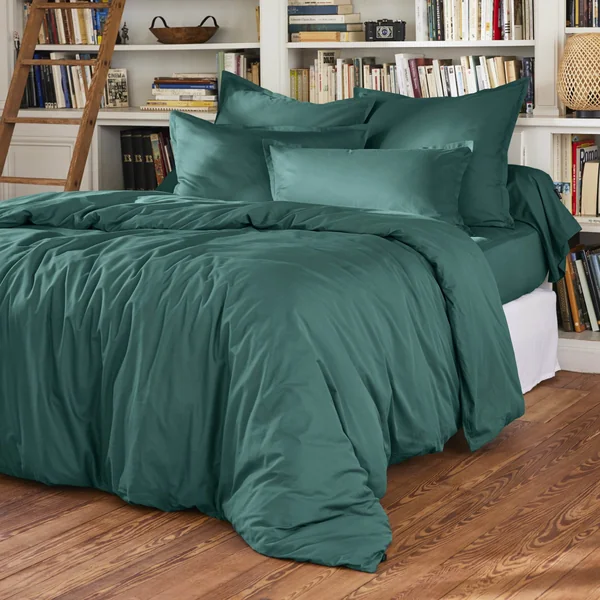 Drap housse percale de coton (140 x 190 cm) Cali Bleu canard