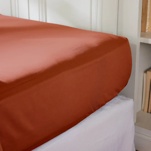Drap housse percale de coton (160 x 200 cm) Cali Terracotta