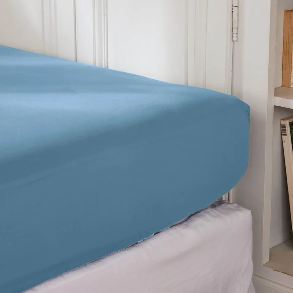 Drap housse percale de coton (180 x 200 cm) Cali Bleu ciel