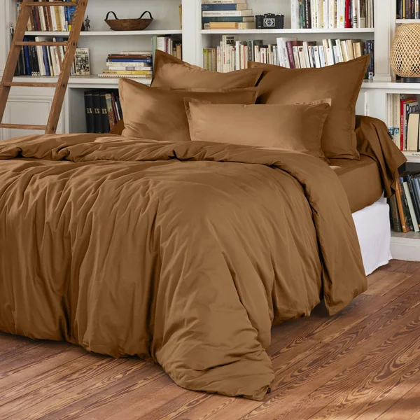 Drap housse percale de coton (180 x 200 cm) Cali Camel