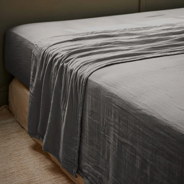 Drap plat gaze de coton (240 x 300 cm) Gaïa Gris granit