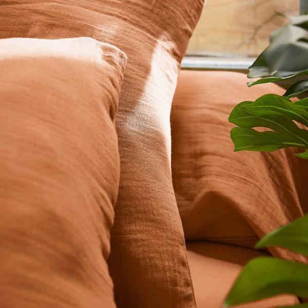 Drap plat gaze de coton (270 x 300 cm) Gaïa Abricot