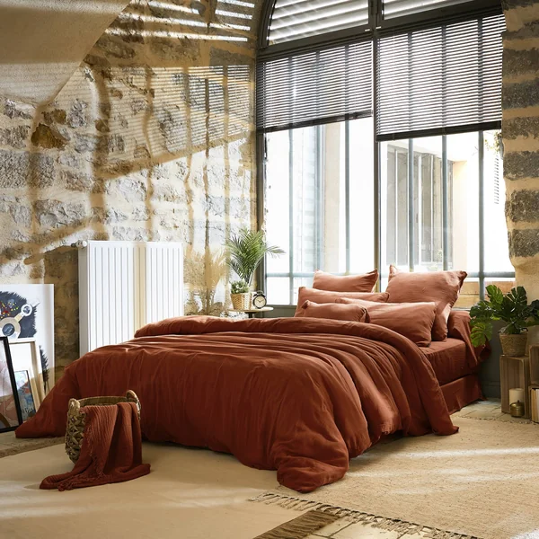 Drap plat gaze de coton (270 x 300 cm) Gaïa Terracotta