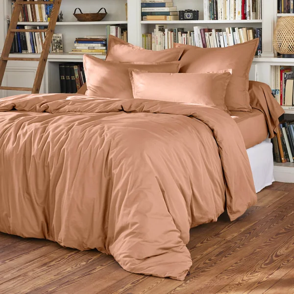 Drap plat percale de coton (240 x 300 cm) Cali Rose pêche