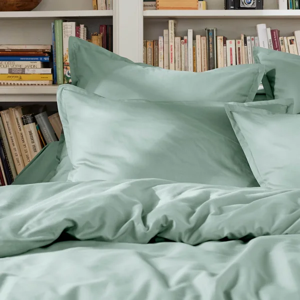 Drap plat percale de coton (240 x 300 cm) Cali Vert eucalyptus