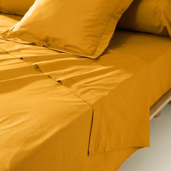 Drap plat percale de coton (270 x 300 cm) Cali Jaune moutarde