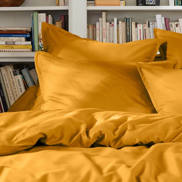 Drap plat percale de coton (270 x 300 cm) Cali Jaune moutarde