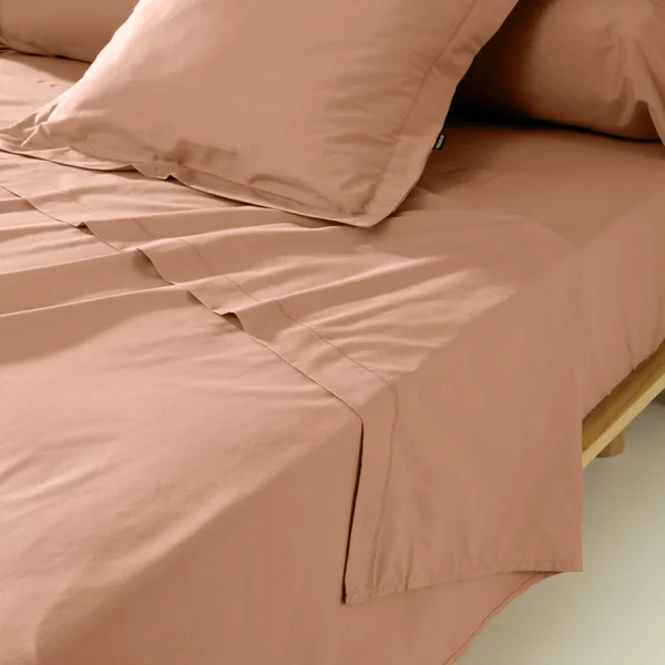 Drap plat percale de coton (270 x 300 cm) Cali Rose pêche