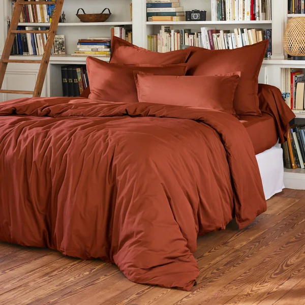 Drap plat percale de coton (270 x 300 cm) Cali Terracotta