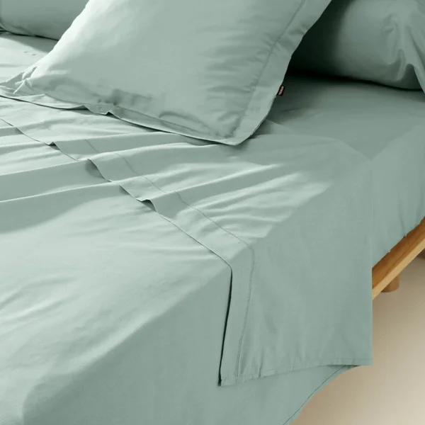 Drap plat percale de coton (270 x 300 cm) Cali Vert eucalyptus
