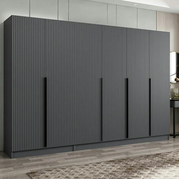 Dressing 6 portes grises rainurées 3 penderies BYRON