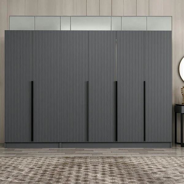 Dressing 6 portes grises rainurées 3 penderies BYRON