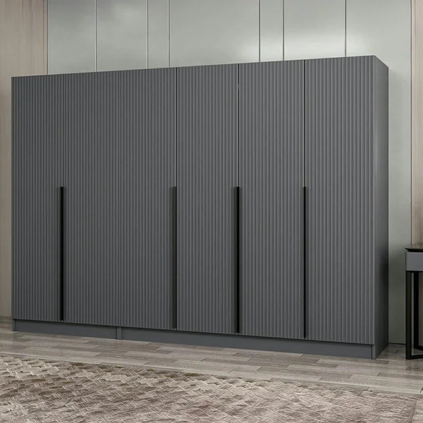 Dressing 6 portes grises rainurées 3 penderies BYRON