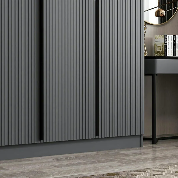 Dressing 6 portes grises rainurées 3 penderies BYRON