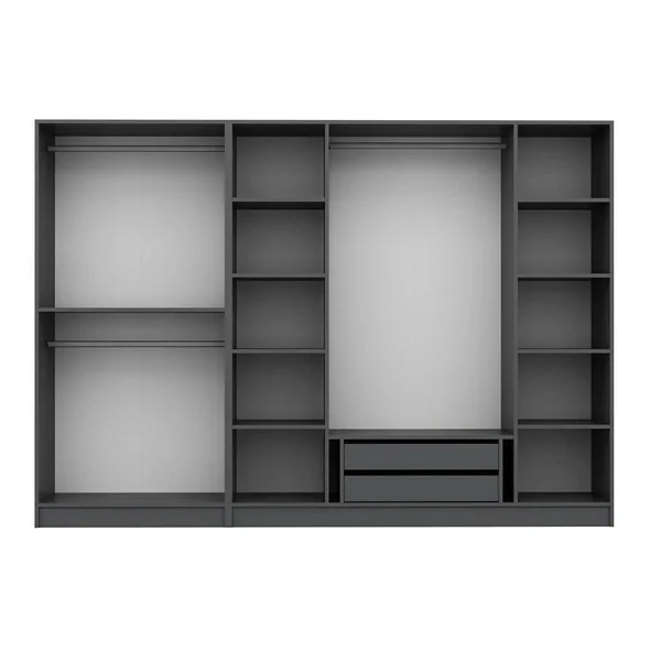 Dressing 6 portes grises rainurées 3 penderies BYRON