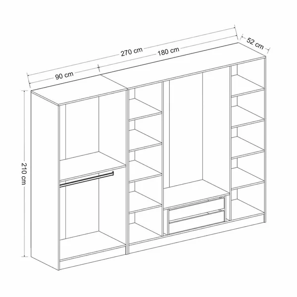 Dressing 6 portes grises rainurées 3 penderies BYRON