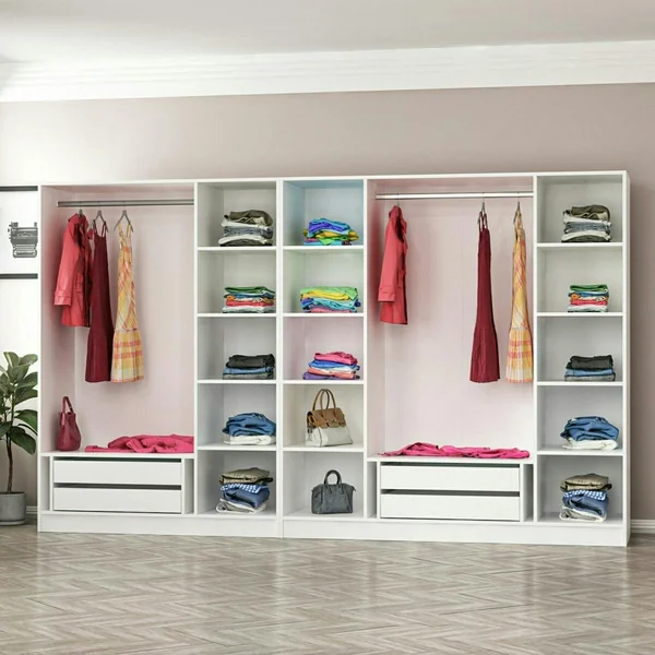 Dressing design 7 portes en verre noir et cadre blanc BYRON
