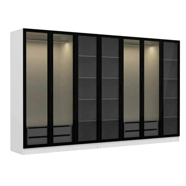 Dressing design 7 portes en verre noir et cadre blanc BYRON