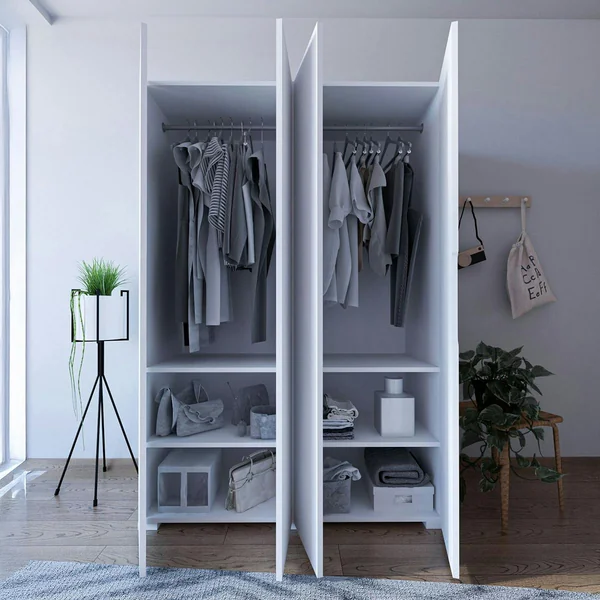 Dressing double blanc 4 portes 2 penderies 120 cm BYRON