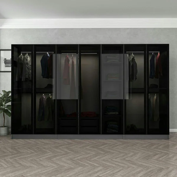 Dressing XXL 5 penderies, anthracite & verre noir 190 cm BYRON