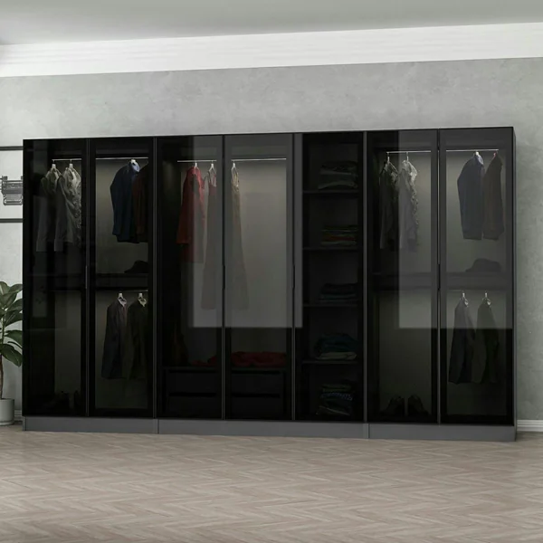 Dressing XXL 5 penderies, anthracite & verre noir 190 cm BYRON