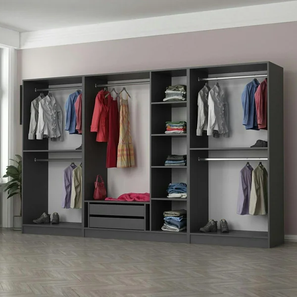 Dressing XXL 5 penderies, anthracite & verre noir 190 cm BYRON