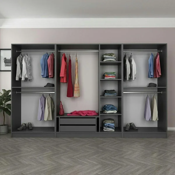 Dressing XXL 5 penderies, anthracite & verre noir 190 cm BYRON