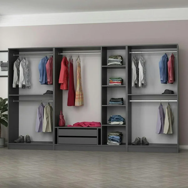Dressing XXL 5 penderies, anthracite & verre noir 190 cm BYRON