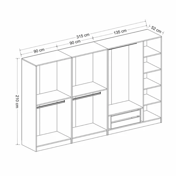Dressing XXL 5 penderies, anthracite & verre noir 190 cm BYRON