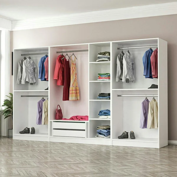 Dressing XXL 5 penderies, blanc & verre noir 190 cm BYRON