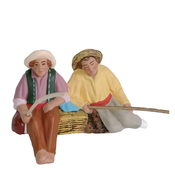 Duo de personnages de crèche de Noël petits pêcheurs Santons Escoffier - 6,9 x 3,3 x 4,9 cm