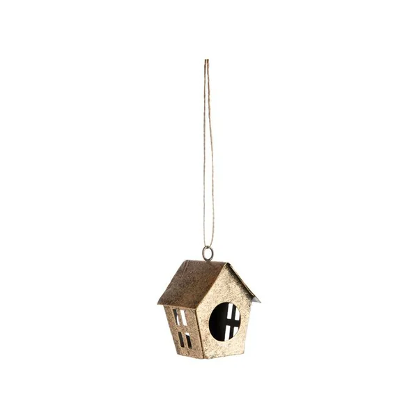 Décoration à suspendre petite maison en métal or antique - 5 x 5 x 7 cm