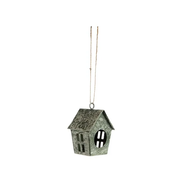 Décoration à suspendre petite maison en métal vert antique - 5 x 5 x 7 cm