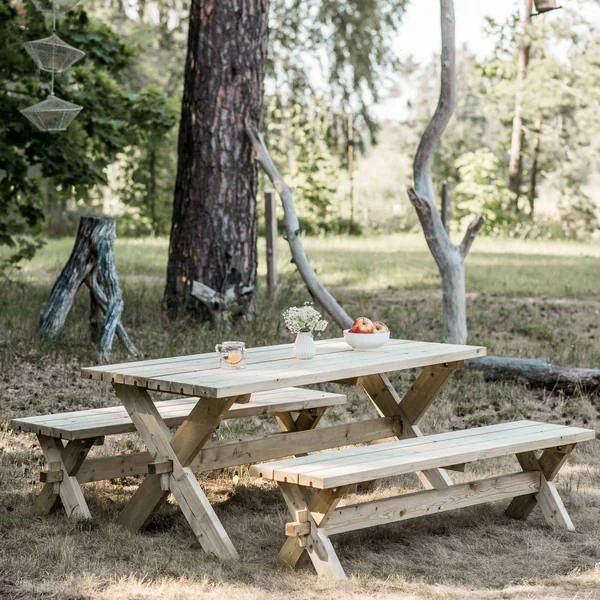EKJU Table de Pique-nique avec 2 Bancs en Bois Emeline