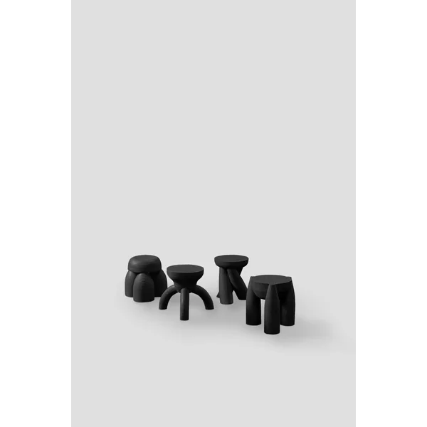 ELEMENTOS Set of Stools, Sandblasted Pine with Black Finish by Daniel Couttolenc