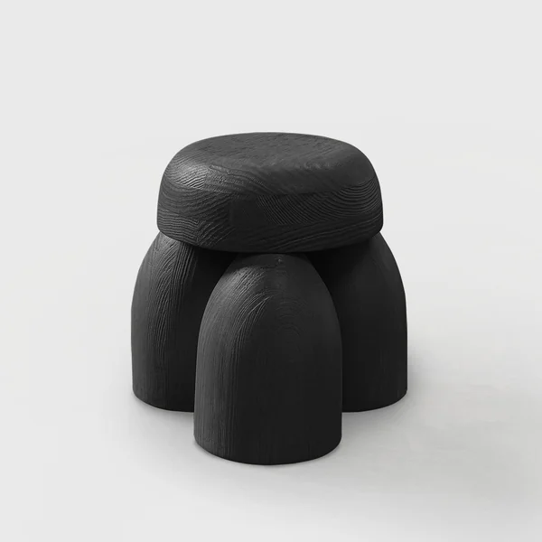 ELEMENTOS Set of Stools, Sandblasted Pine with Black Finish by Daniel Couttolenc