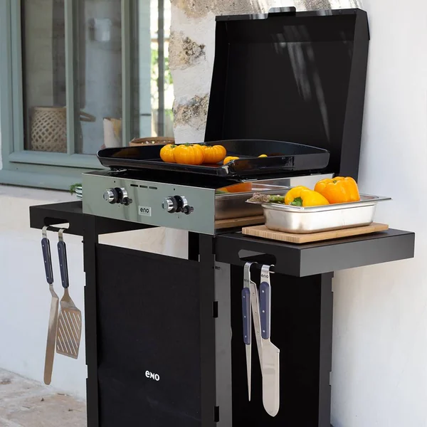 ENO Ensemble Plancha et Chariot Initial Gaz 50 en Acier Noir et Inox