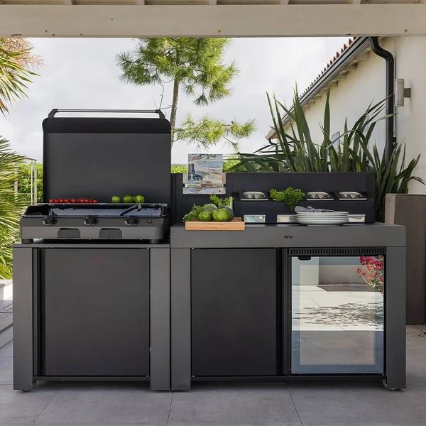 ENO Meuble de Cuisine pour Plancha 120 x 60 cm Félix en Acier Gris et Noir