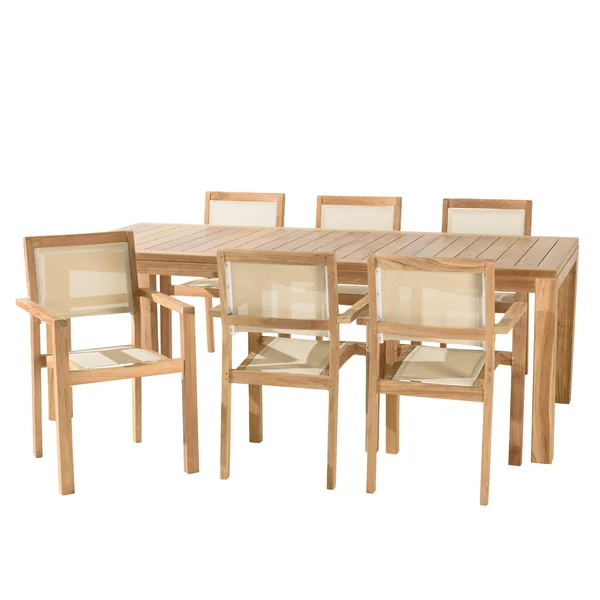 Ensemble de jardin extérieur grande table rectangle en teck 6 fauteuils ALERIA